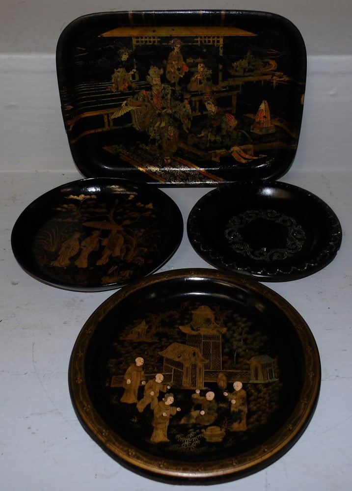 Four Painted Chinoiserie Paper Mache Trays (1 of 7)