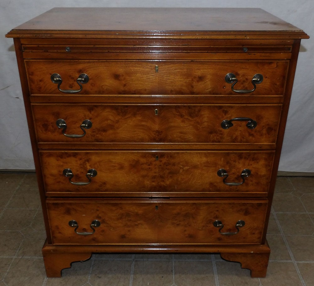Burl Elmwood Four Drawer Bachelor Chest with Pull Out Slide (1 of 6)