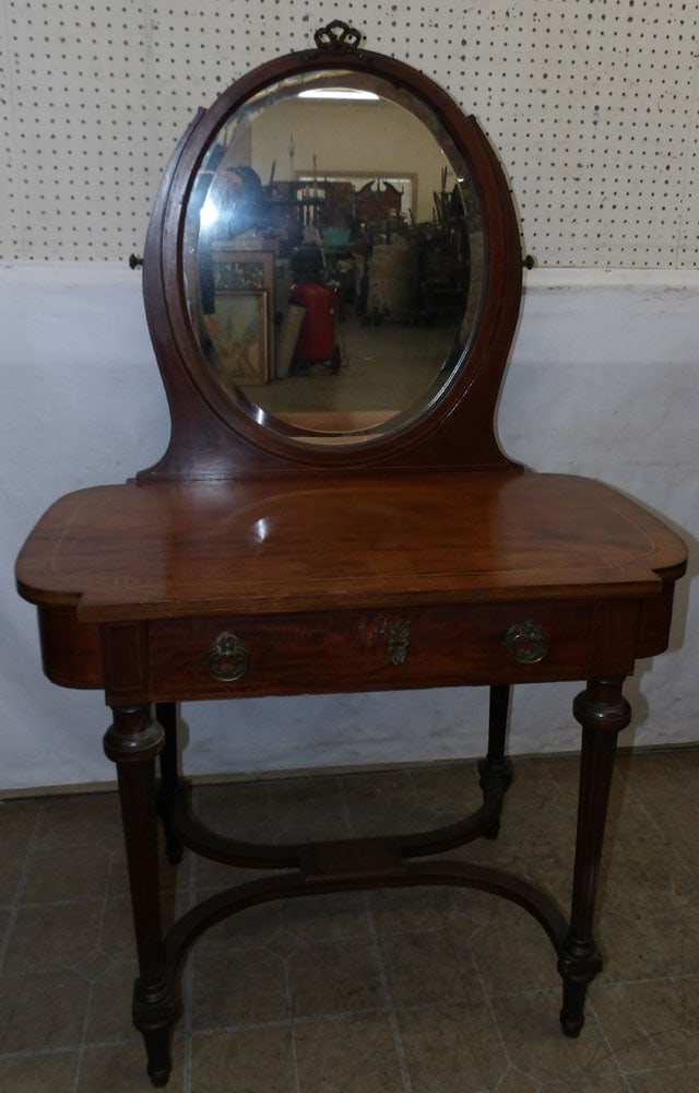Antique Mahogany Inlaid Dressing Stand with Mirror (1 of 6)