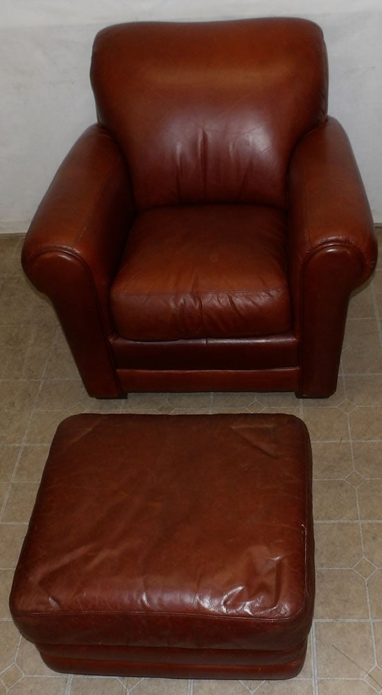 Leather Upholstered Arm Chair & Ottoman by Leather Trend: Leather Upholstered Arm Chair & Ottoman by Leather Trend. 36 1/2" H