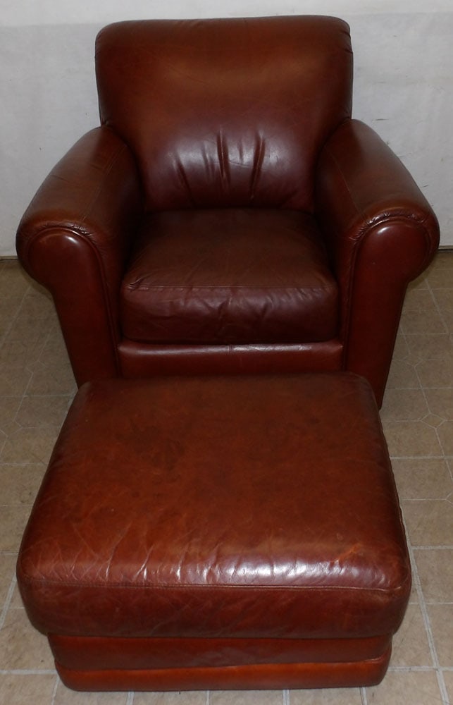 Leather Upholstered Arm Chair & Ottoman by Leather Trend: Leather Upholstered Arm Chair & Ottoman by Leather Trend. 36 1/2" H
