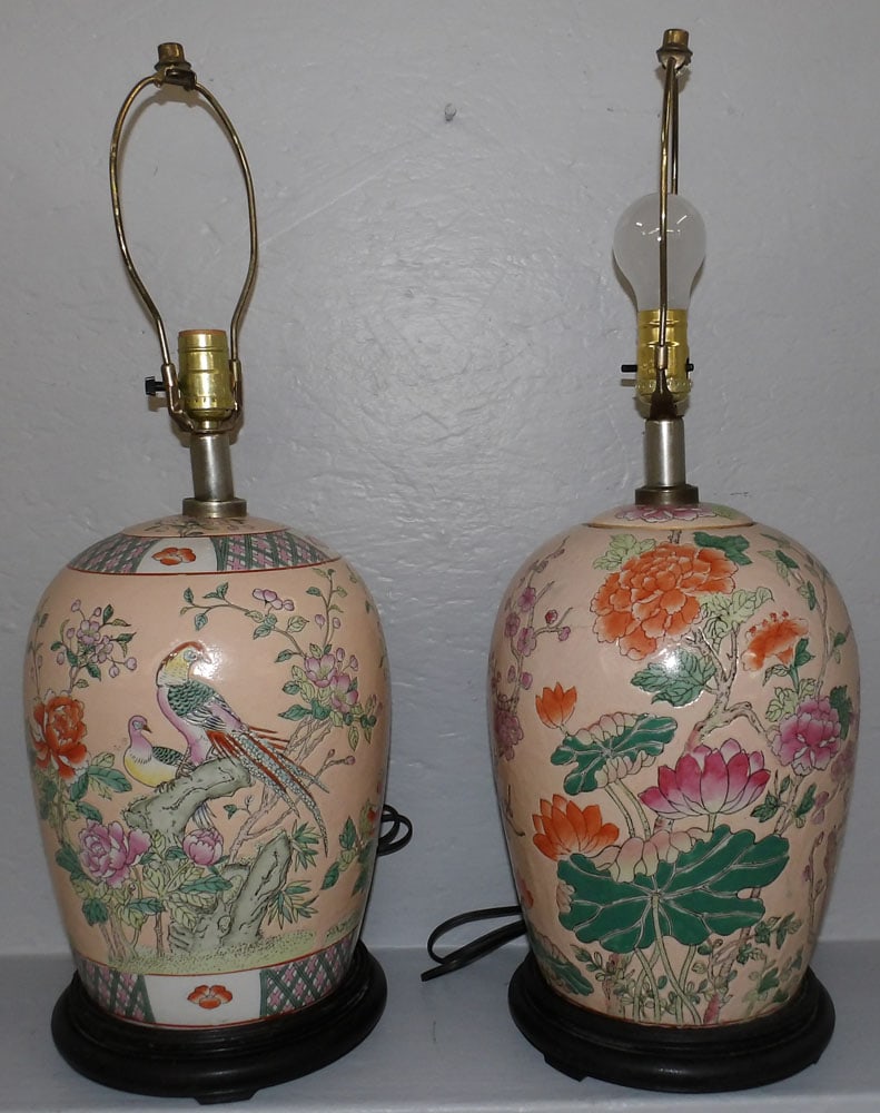 Two Painted Oriental Porcelain Vases Made Into Lamps (1 of 4)