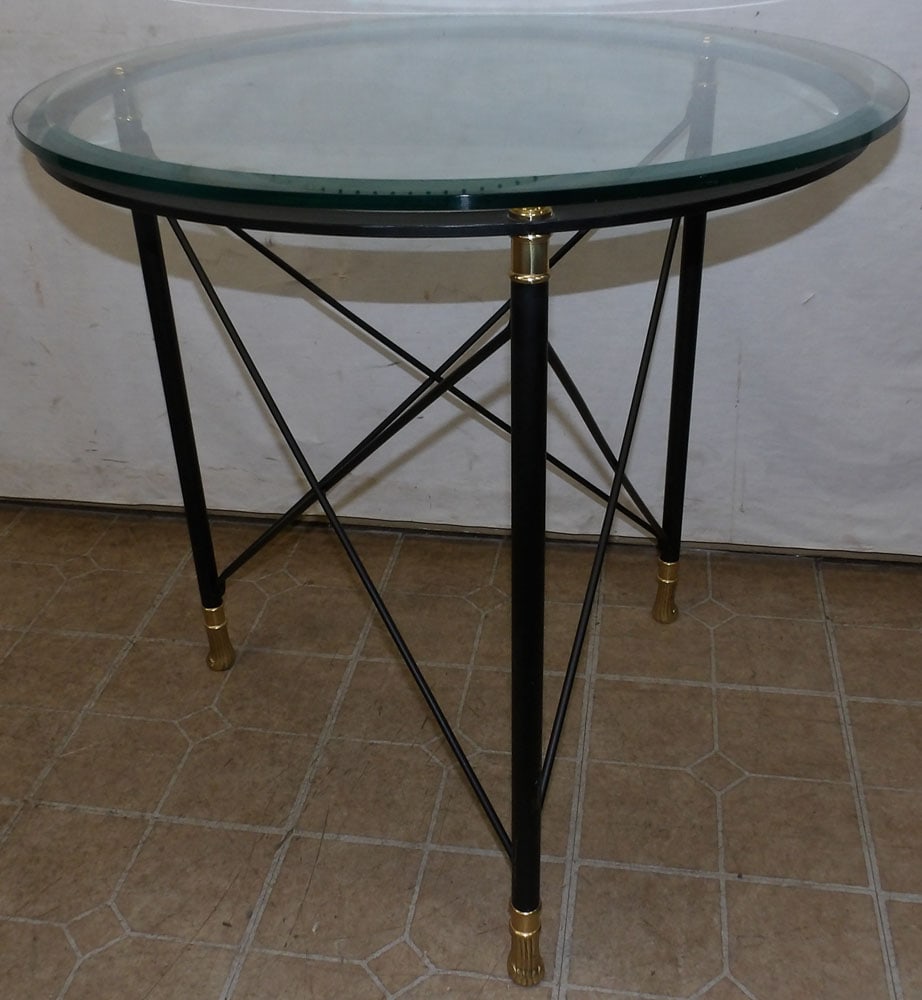 Modern Glass Top Center Table with Brass & Wrought Iron Base (1 of 3)