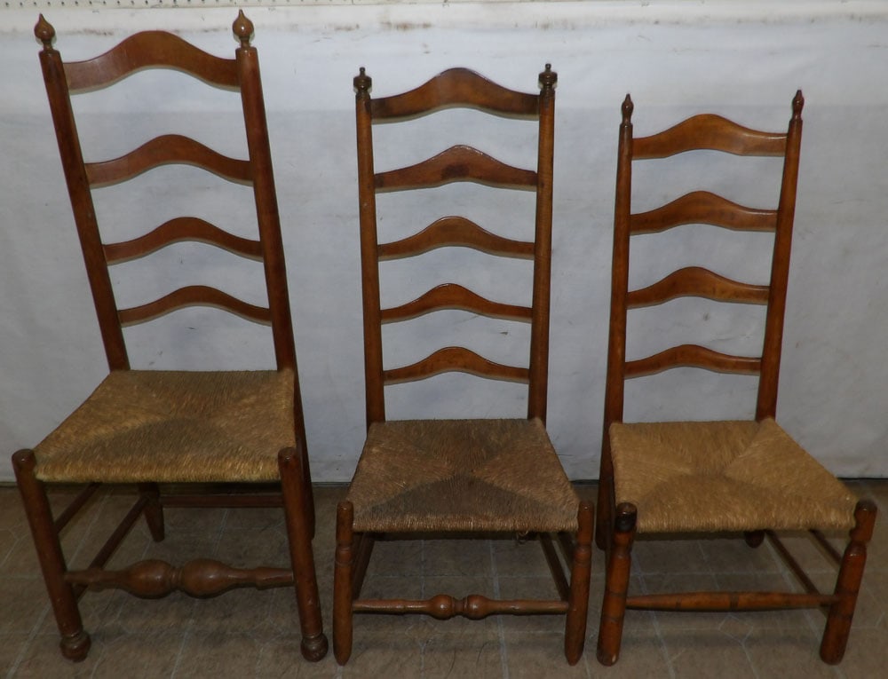 Three Antique Maple New England Ladder Back Side Chairs (1 of 5)