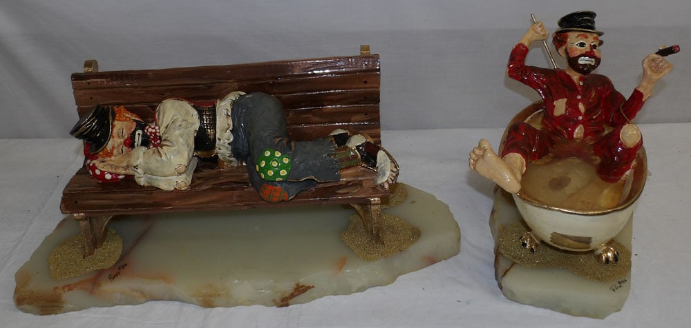 Sleeping Clown on Marble Base Figure & Clown in Tub on Marble Base Figure: Sleeping Clown on Marble Base Figure & Clown in Tub on Marble Base Figure . Up to 19" x 8 1/2"