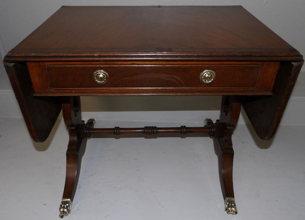 Antique Mahogany Diminutive Drop Leaf Table with Drawer (1 of 5)