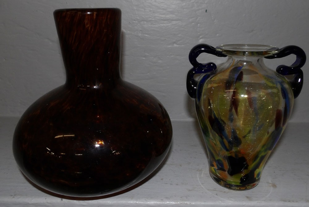 Two Art Glass Vases, (One Tortoise Design) (1 of 3)