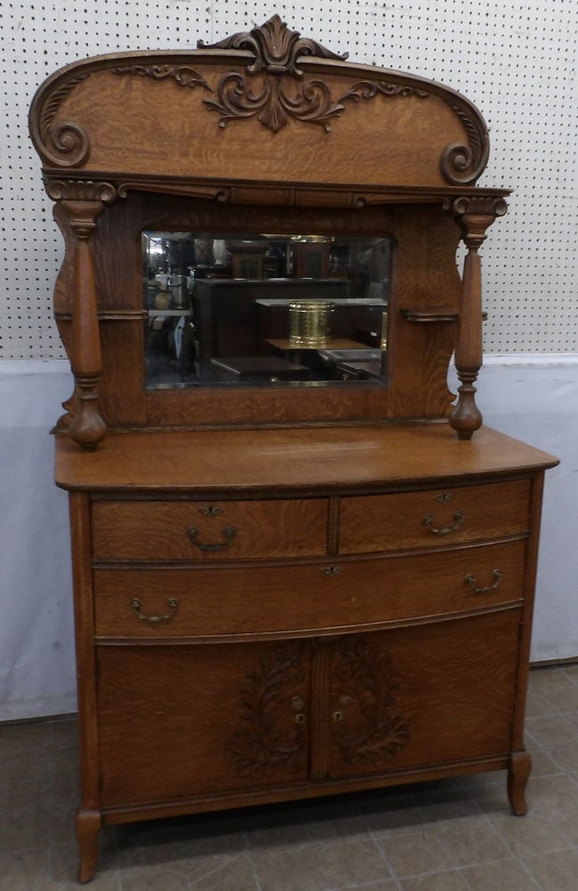 Antique Carved Tiger Oak Sideboard with Mirror Backsplash (1 of 8)