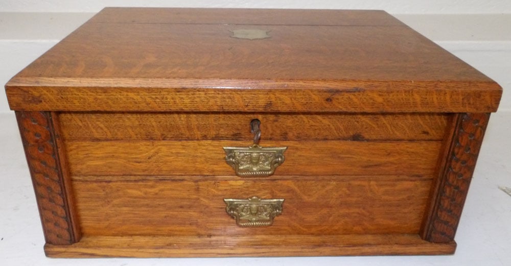 Antique Tiger Oak Table Top Silver Chest (1 of 6)