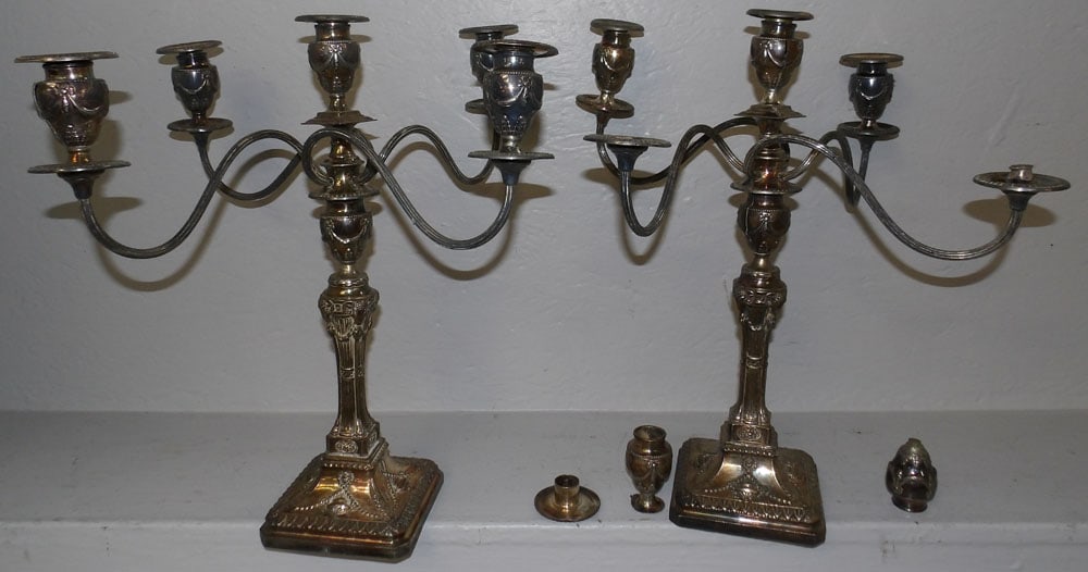 Pair of Silverplated Four Light Candelabras, (As Is) (1 of 5)