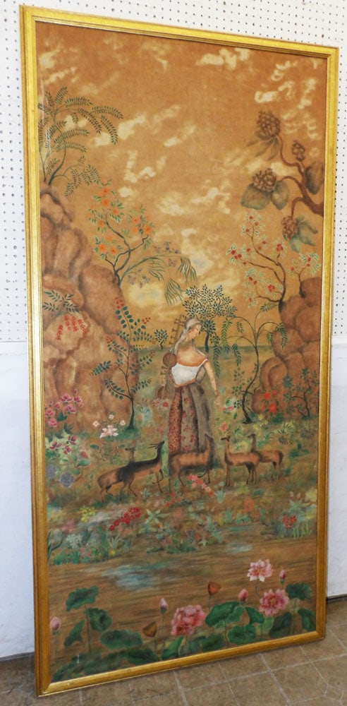 Large Framed Dutch Watercolor on Silk (1 of 5)