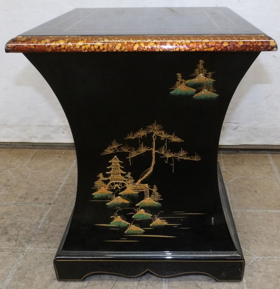 Painted Black Lacquered Oriental Pedestal (1 of 4)