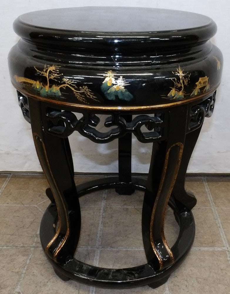 Painted Black Lacquered Oriental Stand (1 of 3)