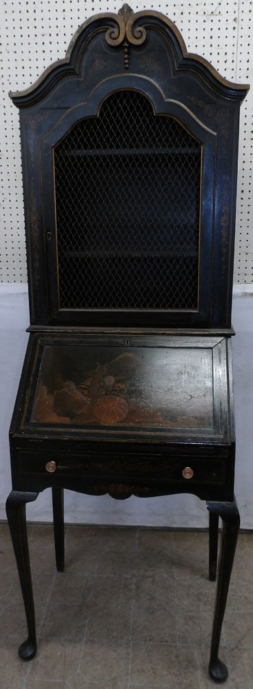 Chinoiserie Decorated One Part Secretary: Chinoiserie Decorated One Part Secretary . 25" W 18 1/2" D 74" H