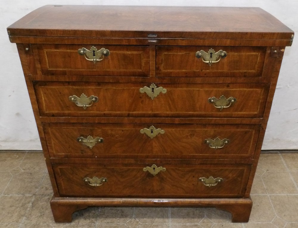 Antique Burl Walnut Two Over Three Drawer Fold Over Top Chest (1 of 7)