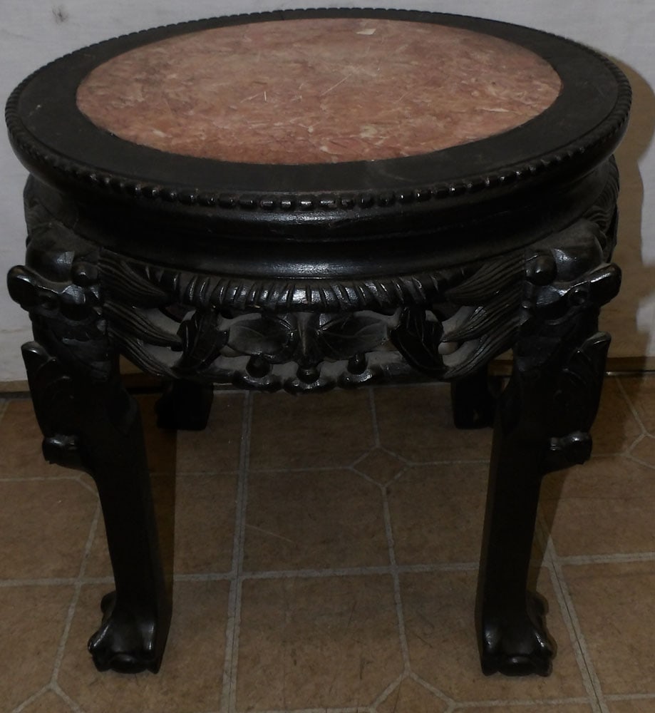 Oriental Carved Wood Marble Top Stand (1 of 3)