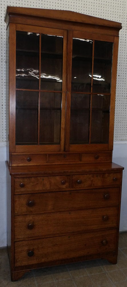 19th Century Walnut Two Part Bookcase Cabinet (1 of 6)