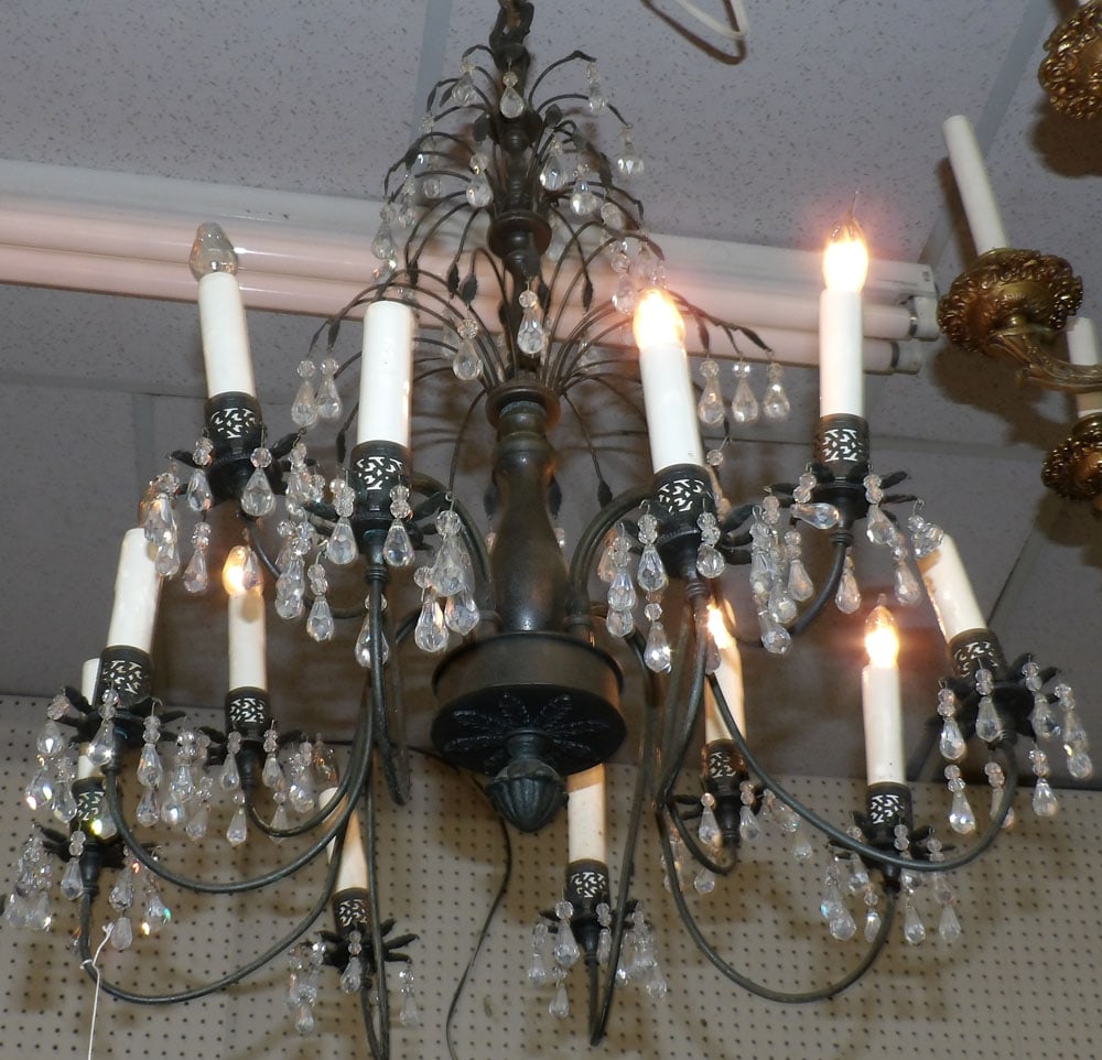 Twelve Light Crystal & Painted Metal Chandelier (1 of 2)
