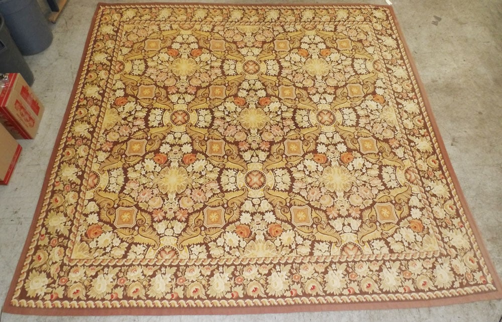 11‘ 10” x 11’ 2” Needlepoint Rug: 11‘ 10” x 11’ 2” Needlepoint Rug.