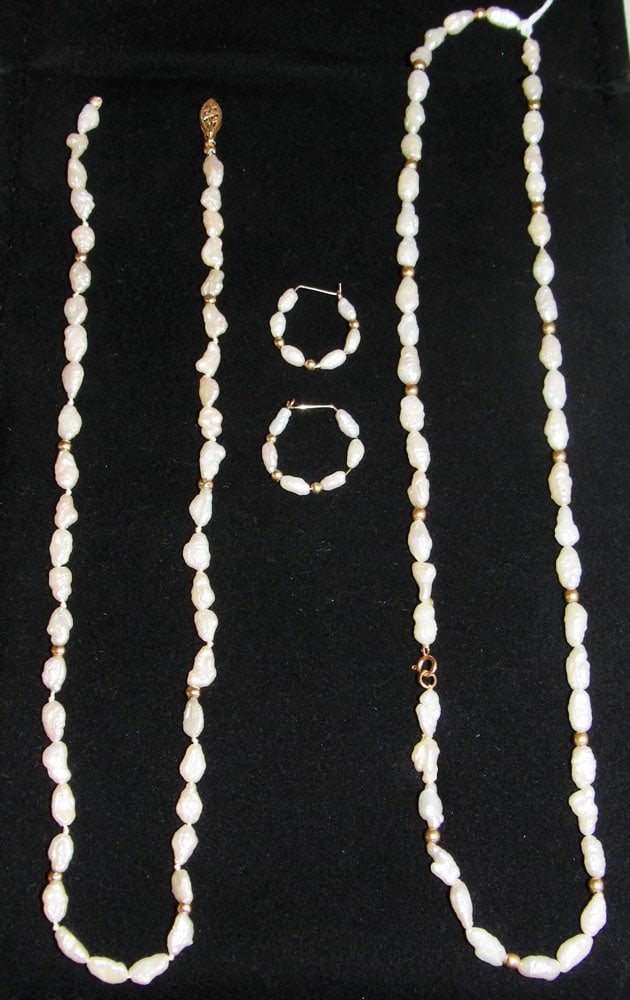 Two 14K Gold Clasp & Bead Fresh Water Pearl Necklaces & Matching Earrings (1 of 2)