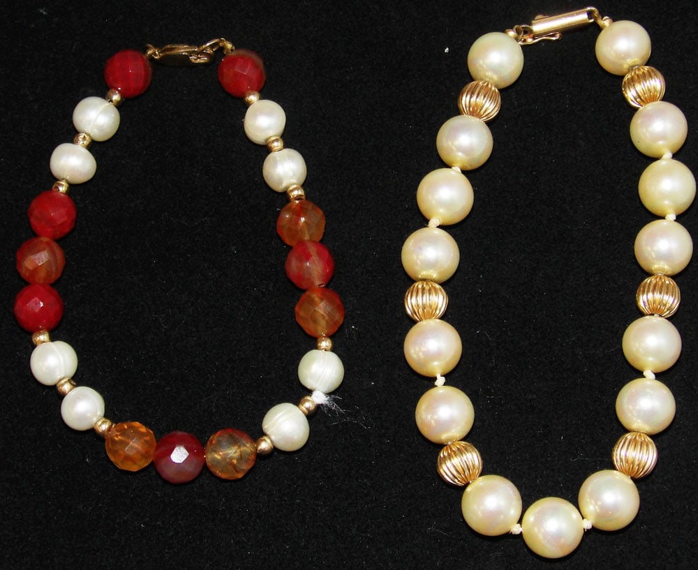 Two 14K Gold Clasp Beaded Bracelets (1 of 3)
