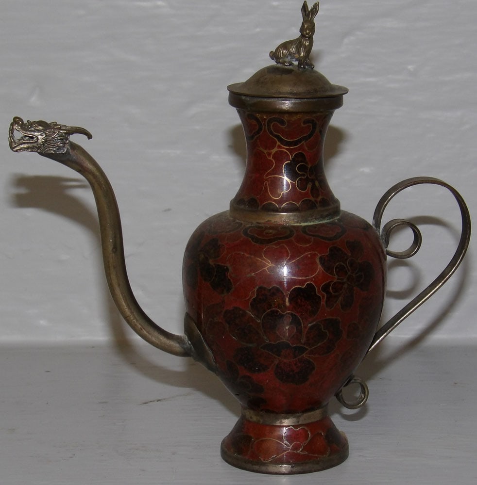 Miniature Cloisonne Tea pot with Dragon Spout & Rabbit Finial (1 of 4)