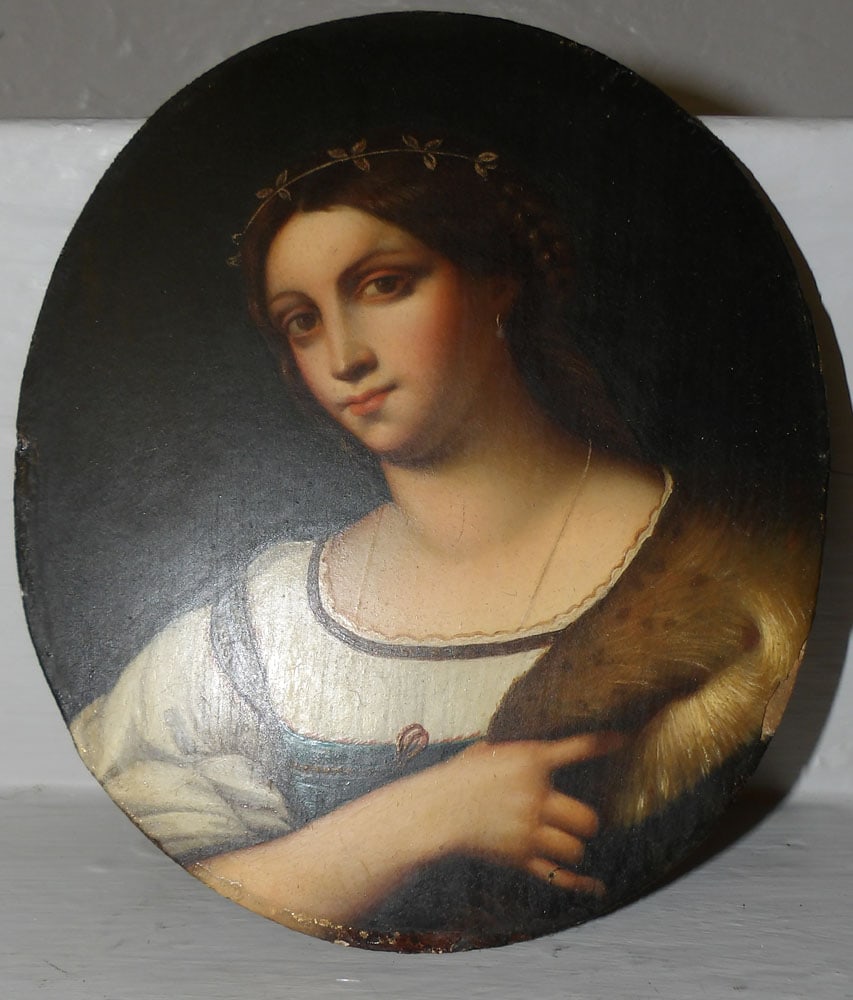 Antique Oil on Board Portrait of Lady: Antique Oil on Board Portrait of Lady. 6 1/2” x 7 1/4”