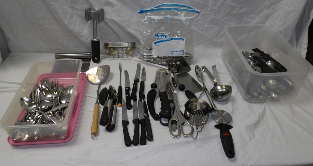 lot of kitchen utensils and stainless steel flatware (1 of 9)