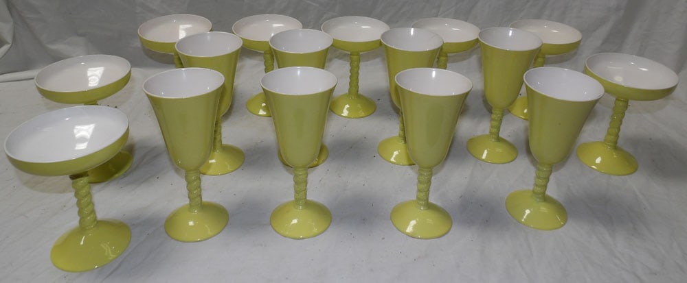 lot of painted metal porcelain made in Spain wine goblets: lot of painted metal porcelain made in Spain wine goblets. ALL DESCRIPTIONS AND ANY CONDITION STATEMENT GIVEN BY LANGSTON AUCTION GALLERY ARE STRICTLY OPINIONS AND LANGSTON'S SHALL HAVE NO RESPONSIBIL