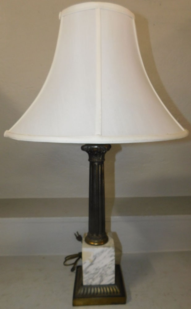 gilded metal and marble column lamp (1 of 4)