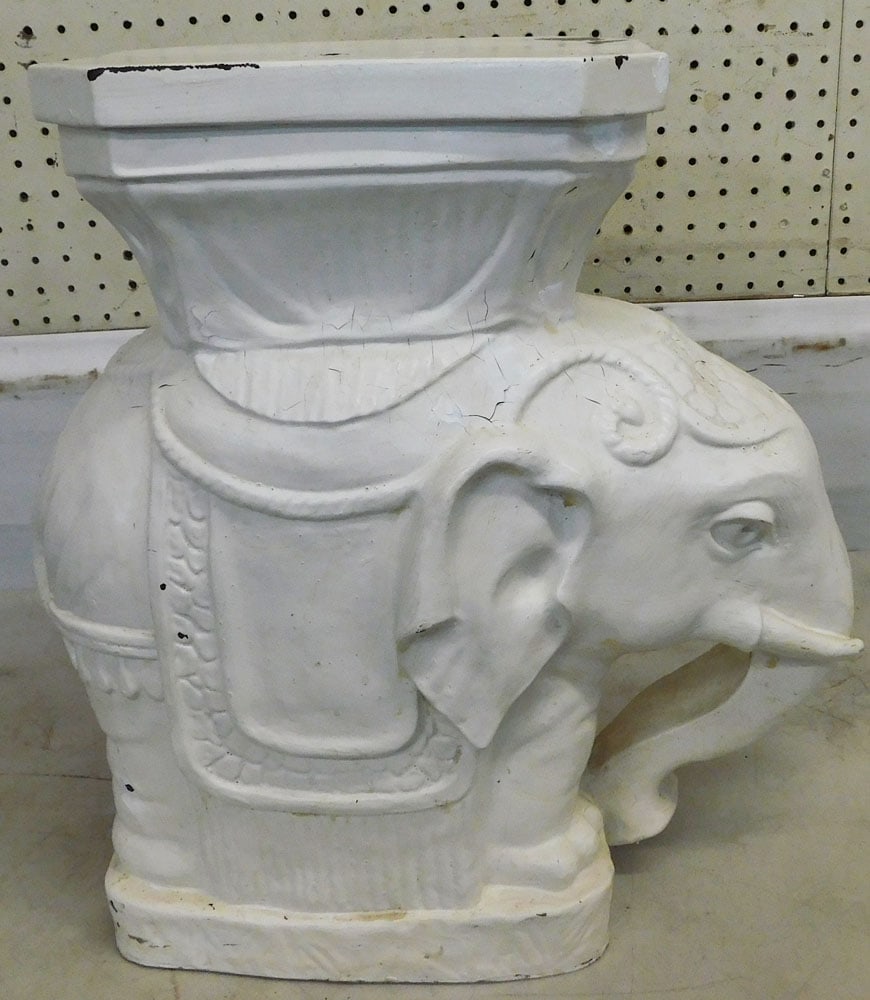 painted resin elephant garden seat: painted resin elephant garden seat. 19 1/4" H ALL DESCRIPTIONS AND ANY CONDITION STATEMENT GIVEN BY LANGSTON AUCTION GALLERY ARE STRICTLY OPINIONS AND LANGSTON'S SHALL HAVE NO RESPONSIBILITY FOR ERROR