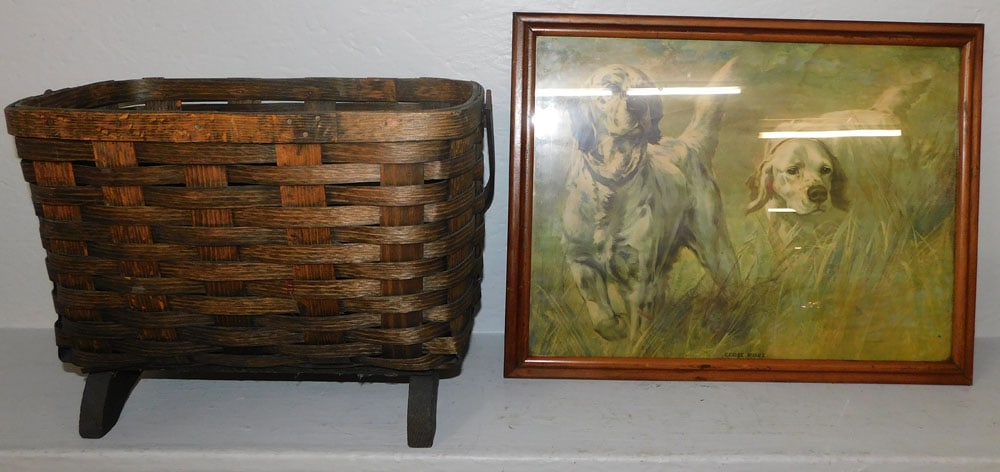 framed print of hunting dogs and oak basket (1 of 6)