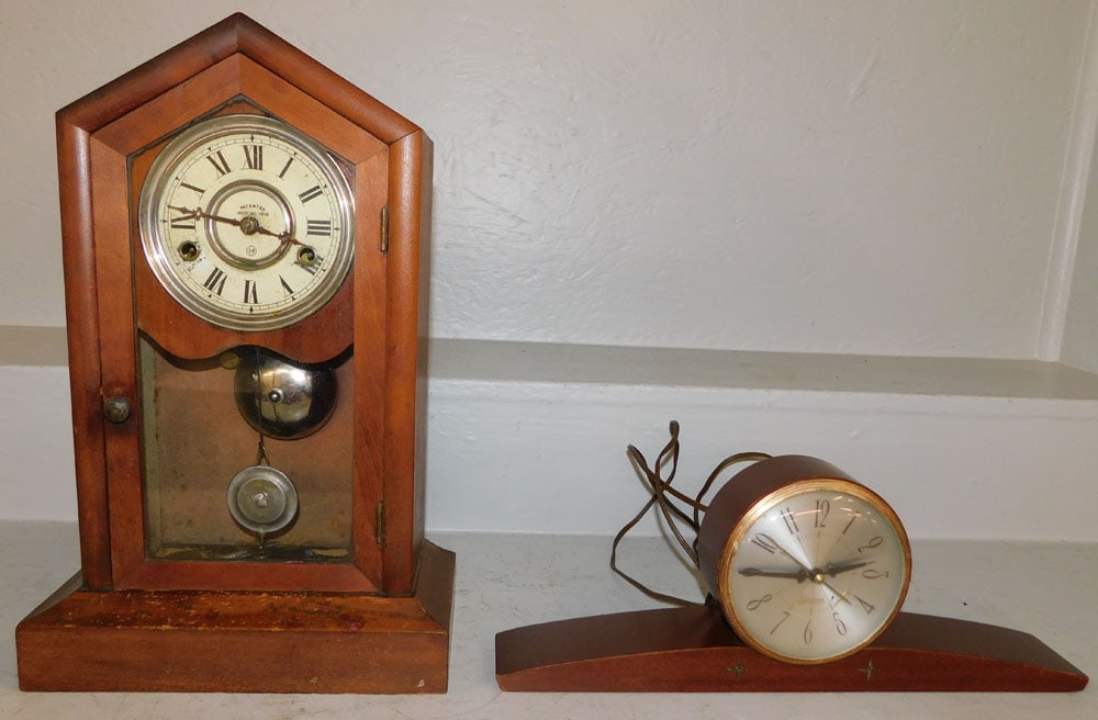 antique walnut shelf clock and electric shelf clock (1 of 4)