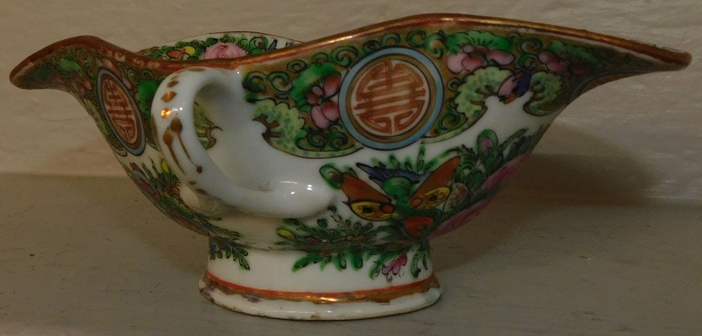 antique rose medallion double spout gravy sauce bowl (1 of 4)