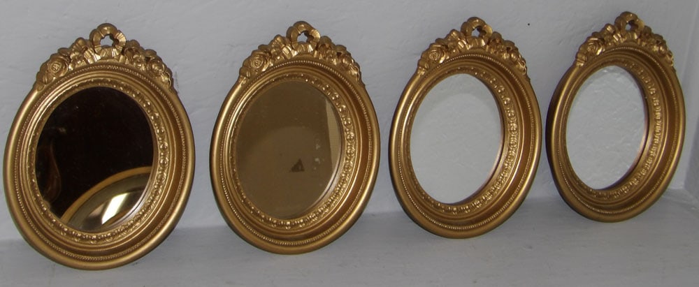 Four Matching Gilded Oval Victorian Style Ribbon Top Frame Mirrors (1 of 4)
