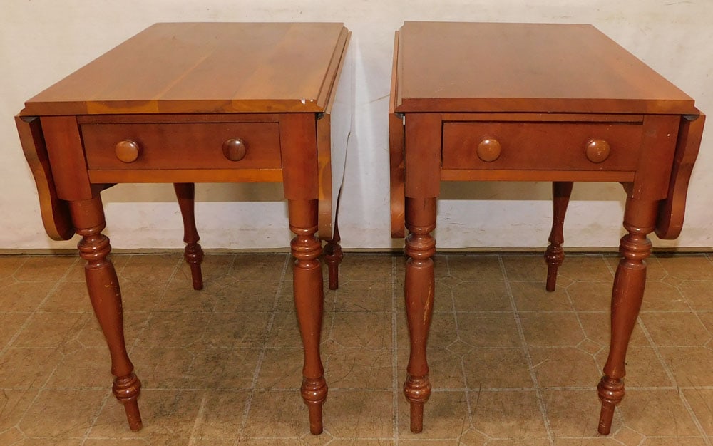pair cherry one drawer drop leaf tables (1 of 6)