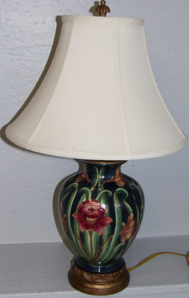 Painted Oriental Porcelain Lamp with Iris Motif (1 of 2)