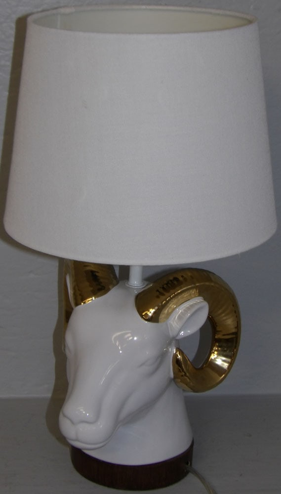Modern Two Tone Ceramic Ram's Head Lamp with Shade (1 of 4)