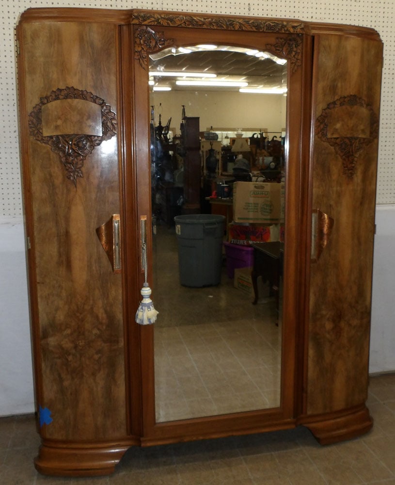 9 piece walnut arts and craft mirror door wardrobe (1 of 7)