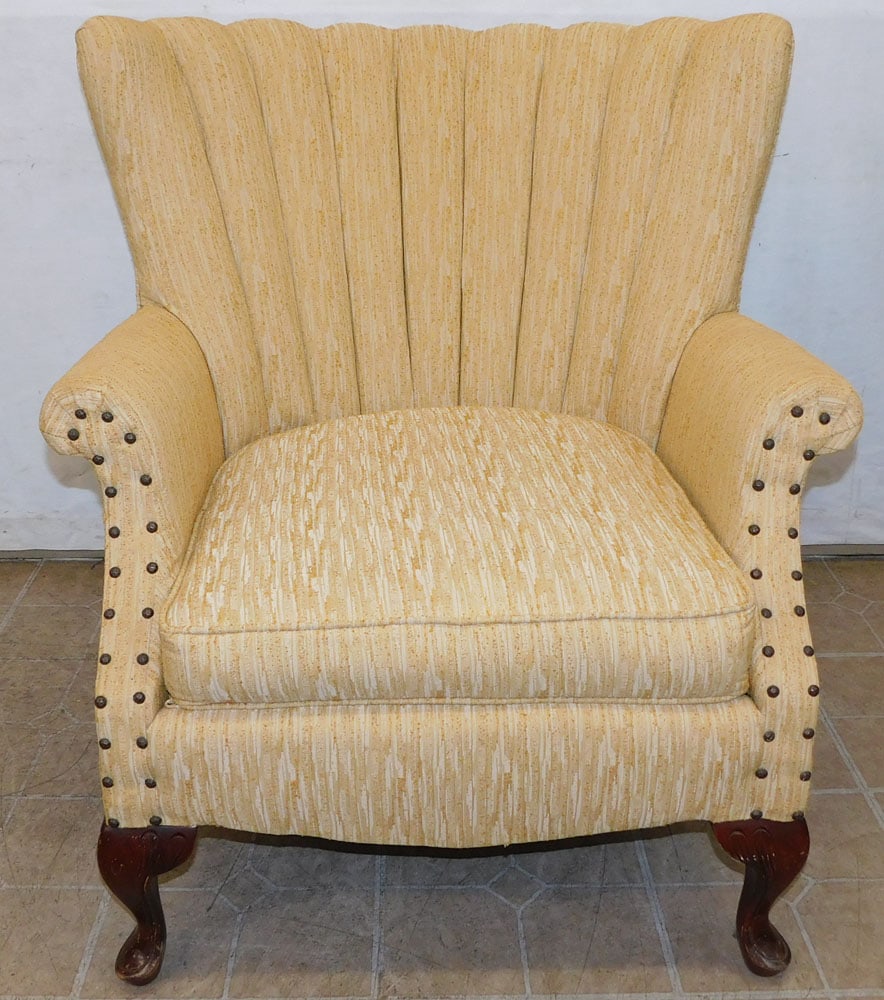 upholstery arm chair: upholstery arm chair. 35 1/2" H ALL DESCRIPTIONS AND ANY CONDITION STATEMENT GIVEN BY LANGSTON AUCTION GALLERY ARE STRICTLY OPINIONS AND LANGSTON'S SHALL HAVE NO RESPONSIBILITY FOR ERRORS OR OMISSIONS