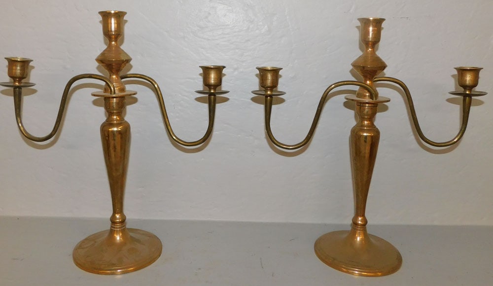 pair brass three light candelabras (1 of 4)
