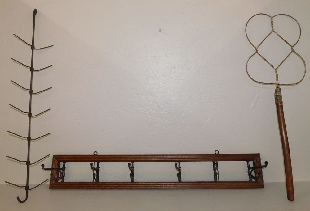 antique rug beater and metal and wood hat rack (1 of 7)