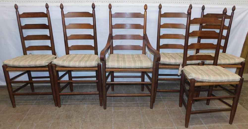 set of 6 walnut ladderback dining chairs (1 of 3)