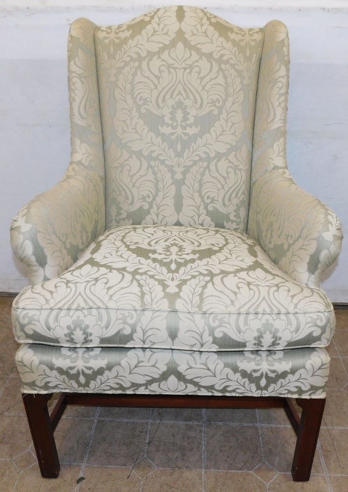 upholstery wingback chair: upholstery wingback chair . 41 1/2" H ALL DESCRIPTIONS AND ANY CONDITION STATEMENT GIVEN BY LANGSTON AUCTION GALLERY ARE STRICTLY OPINIONS AND LANGSTON'S SHALL HAVE NO RESPONSIBILITY FOR ERRORS OR OMI