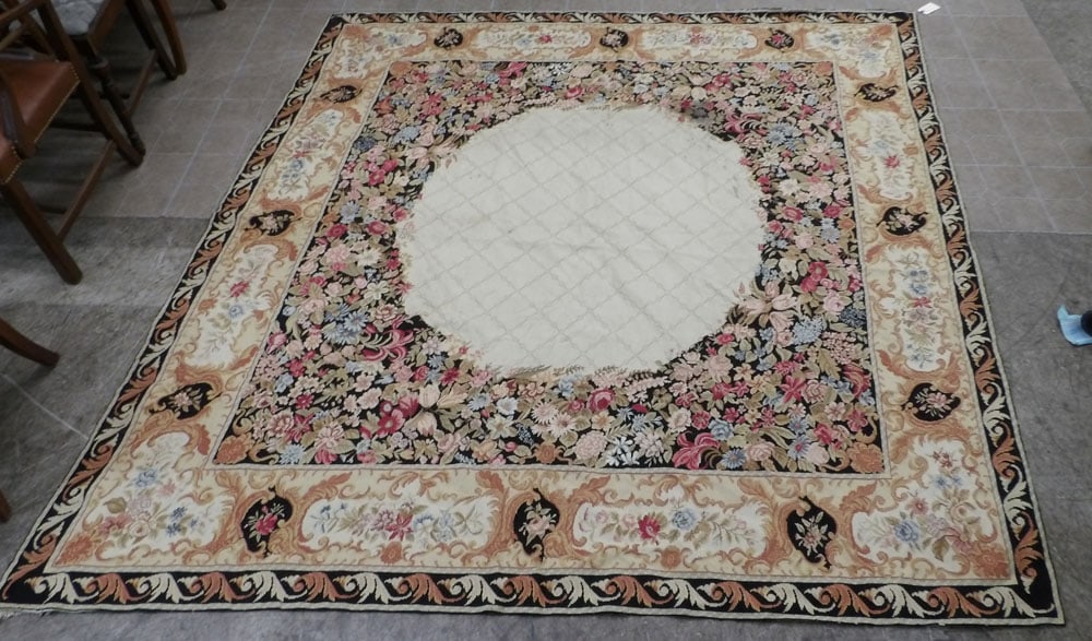 7' 5" x 7' 9" antique handmade needlepoint rug (1 of 5)