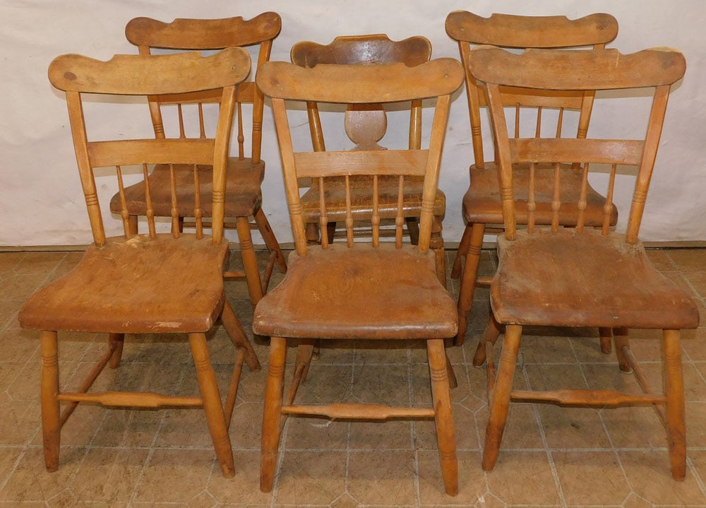 set of 6 antique cherry plank bottom dining chairs (1 of 6)