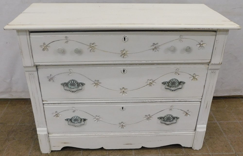painted antique three drawer chest (1 of 3)
