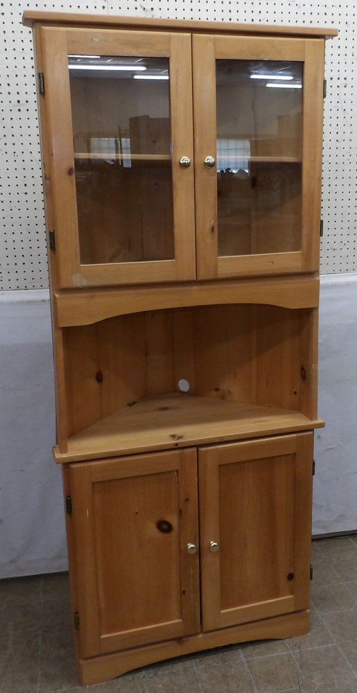 pine and glass door corner cabinet (1 of 2)