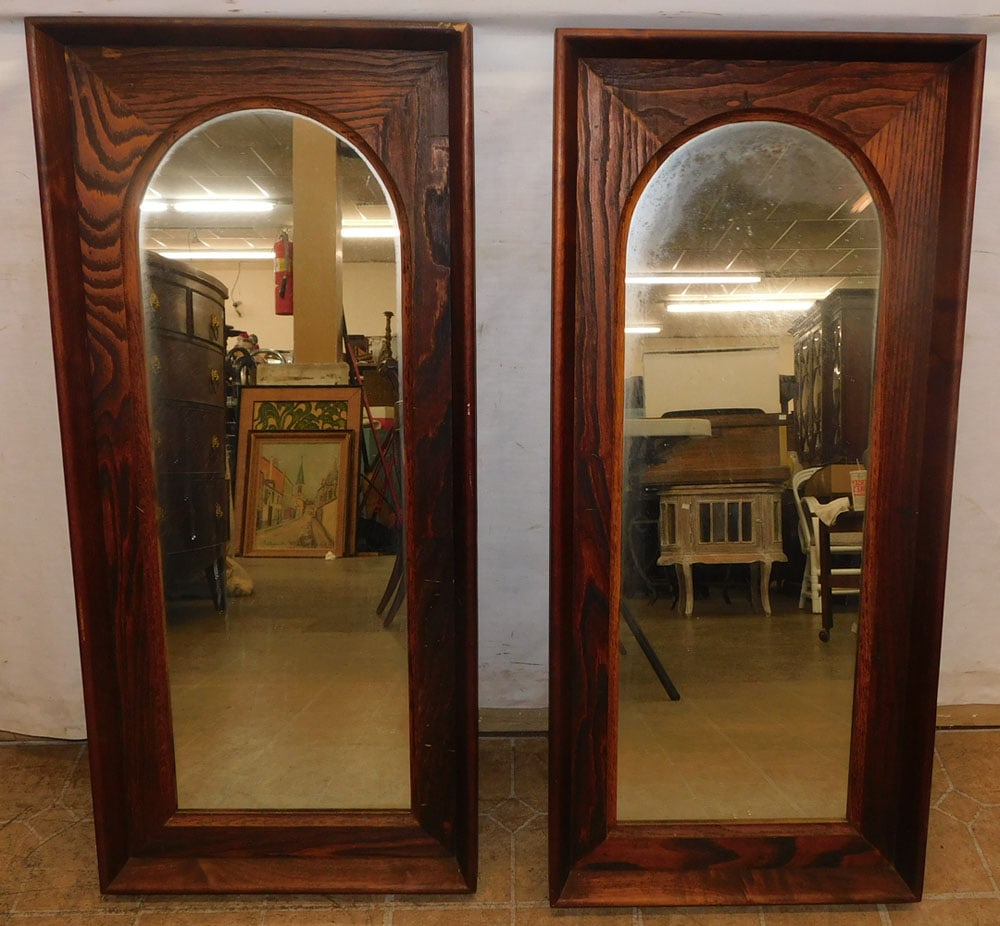 pair of mid century modern elm wood frame mirrors (1 of 5)