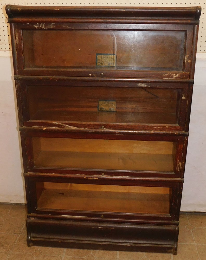 4 section antique oak barrister bookcase, one glass missing (1 of 6)